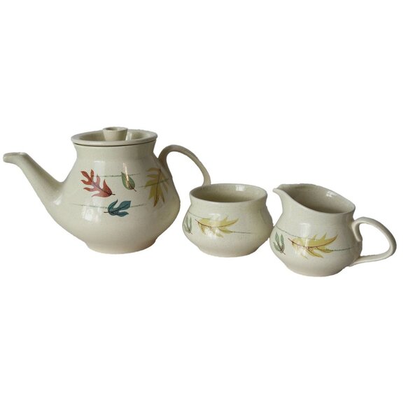 Vintage Mid Century Franciscan Autumn Leaves Teapot Sugar Bowl Creamer - Picture 1 of 10